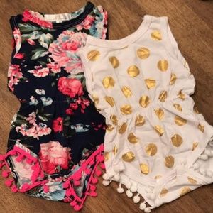 Floral and Gold Polka Dot Bubbles with Pom Poms